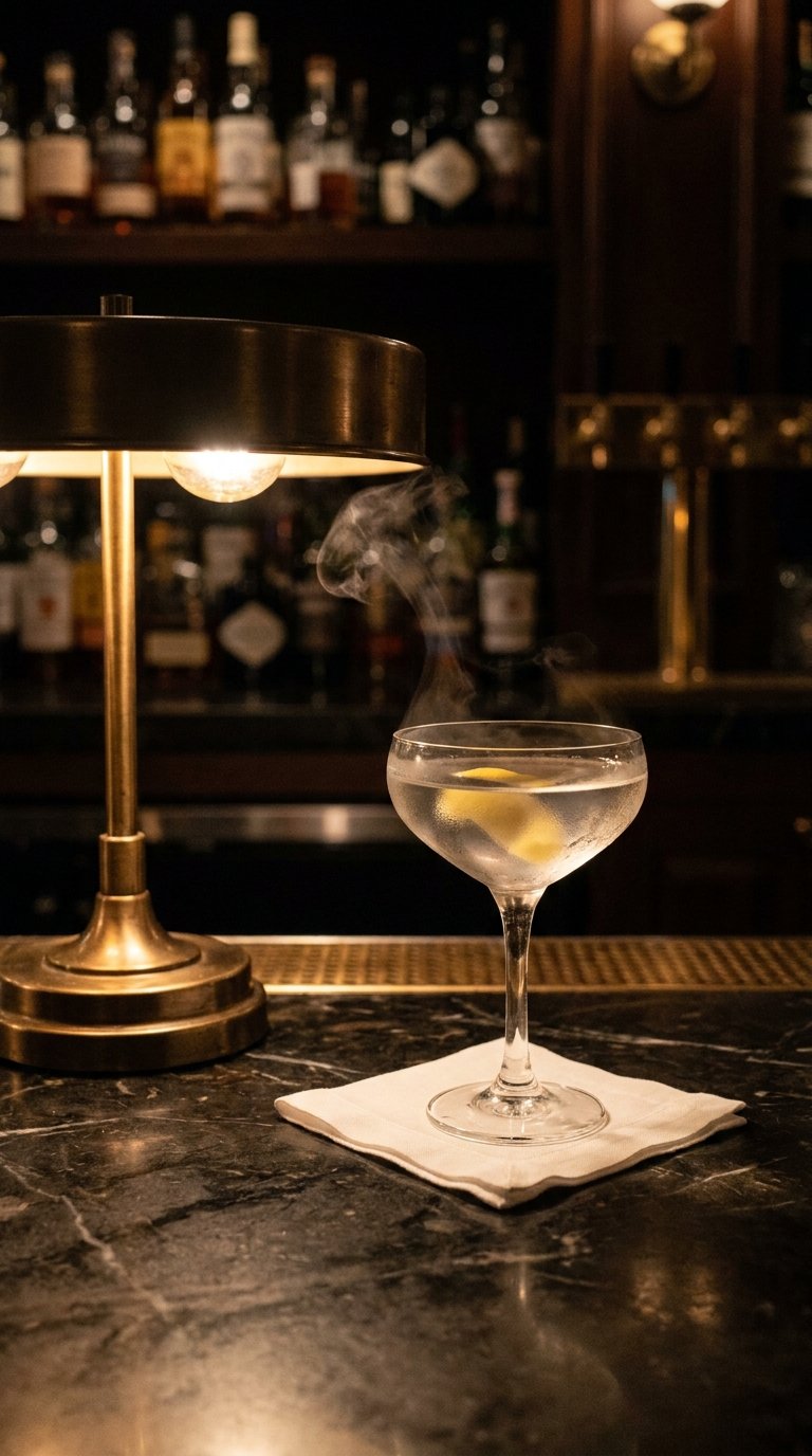 Perfection in Simplicity - an ice-cold Martini in a dim speakeasy